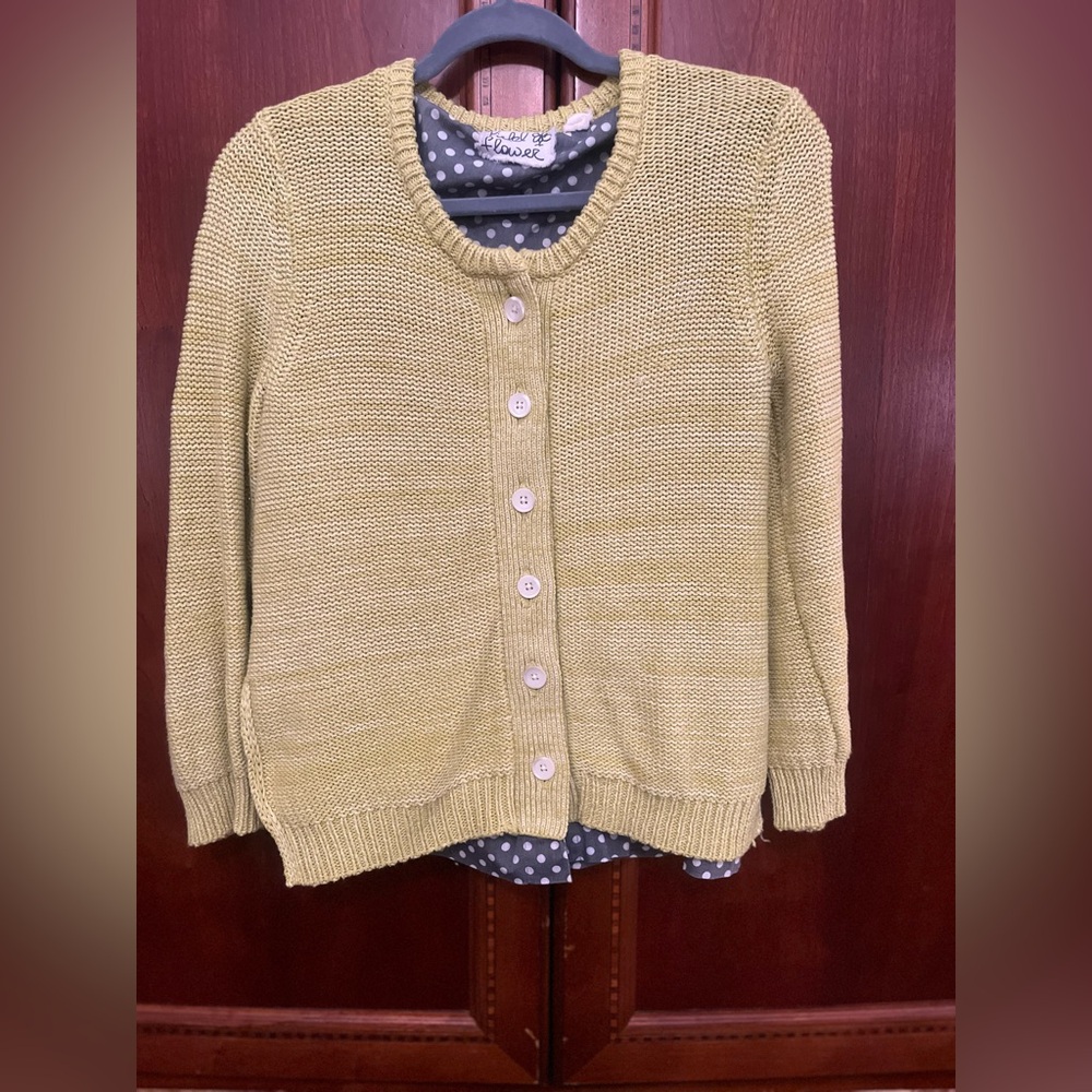 Field Flower by Anthropologie - Mustard Cardigan Sweater with polka dot trim